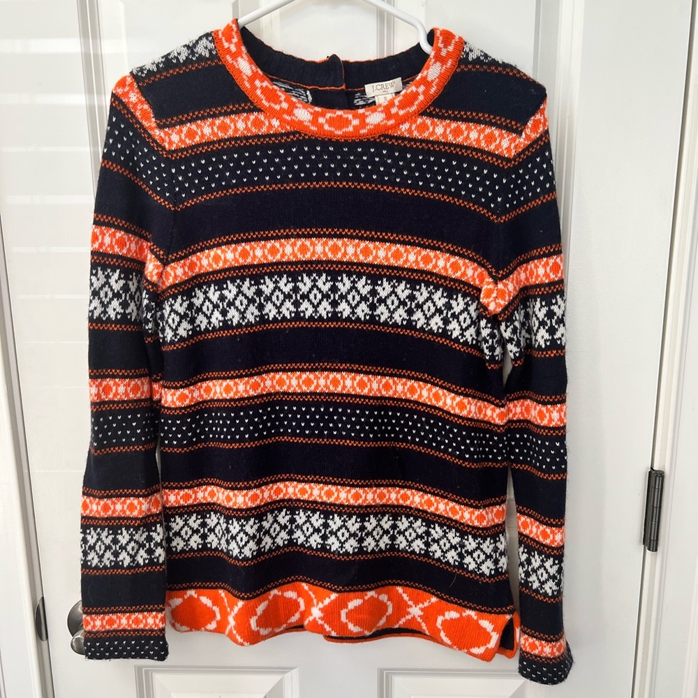 J.Crew Navy and Orange Fair Isle Sweater- Size Small